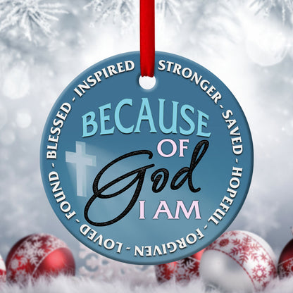 Christian Ceramic Circle Ornament - God Strengthens Me - Ornaments Hanging Gift - Nativity Ornaments