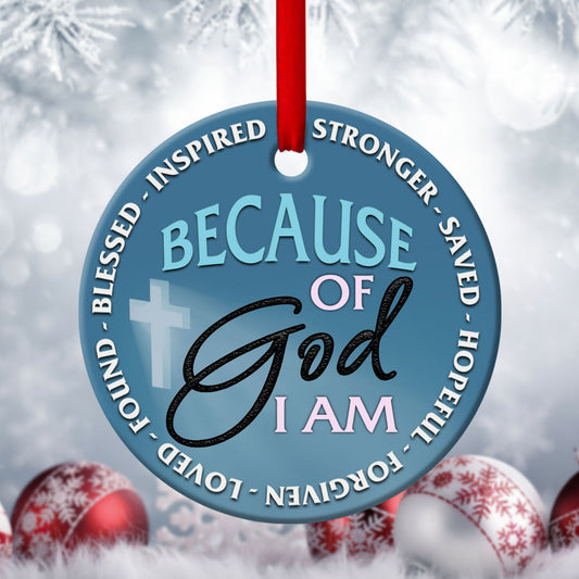 Christian Ceramic Circle Ornament - God Strengthens Me - Ornaments Hanging Gift - Nativity Ornaments