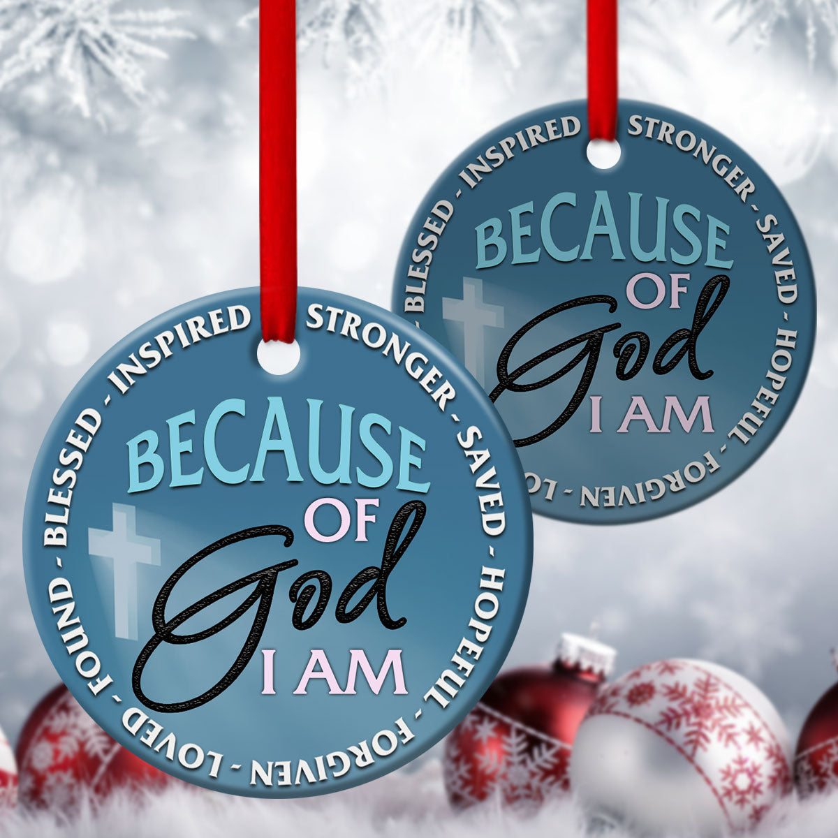 Christian Ceramic Circle Ornament - God Strengthens Me - Ornaments Hanging Gift - Nativity Ornaments