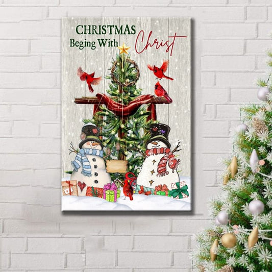Christian Christmas Christmas Begins With Christ Canvas Art - Bible Verse Canvas - Scripture Wall Art