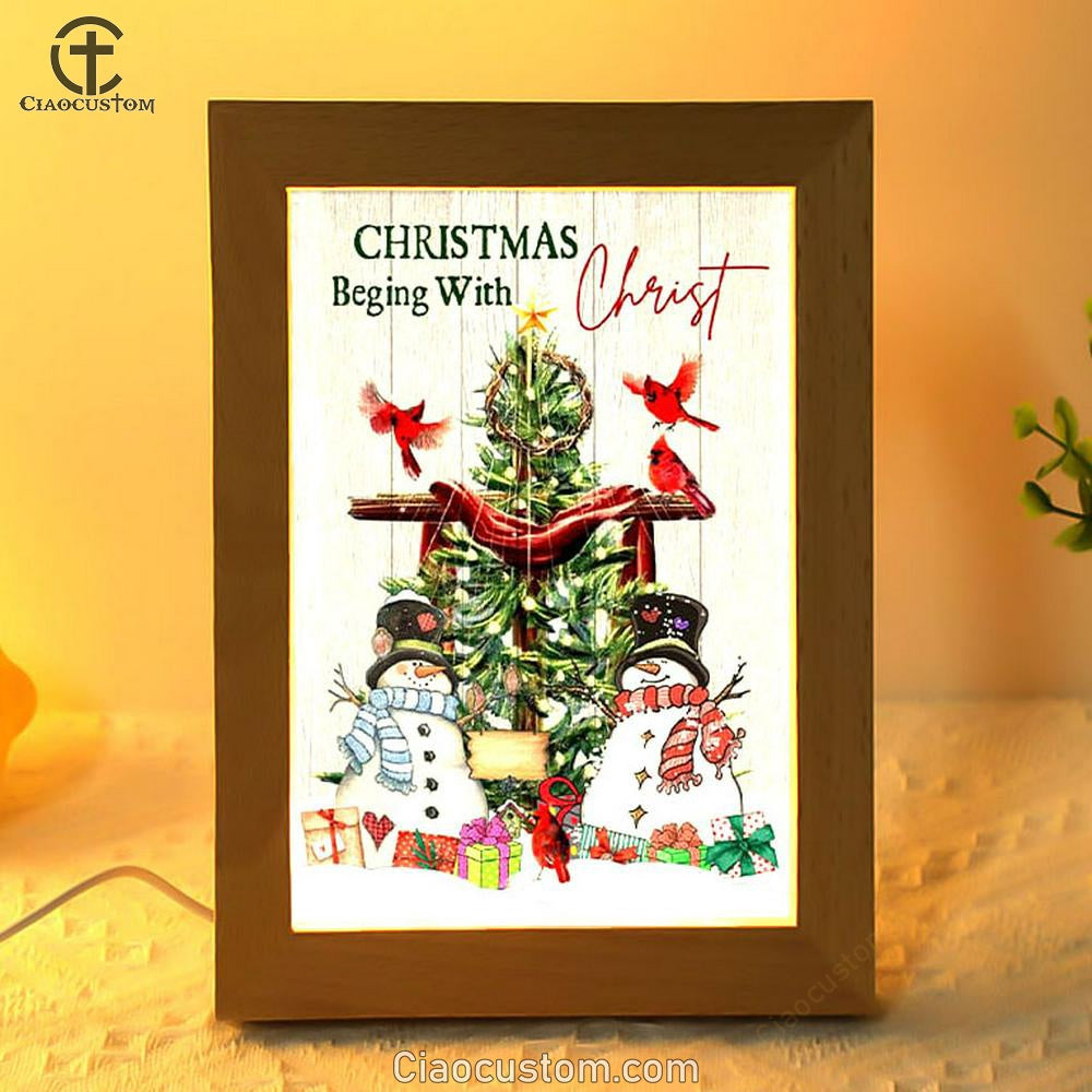 Christian Christmas Christmas Begins With Christ Frame Lamp Prints - Bible Verse Wooden Lamp - Scripture Night Light