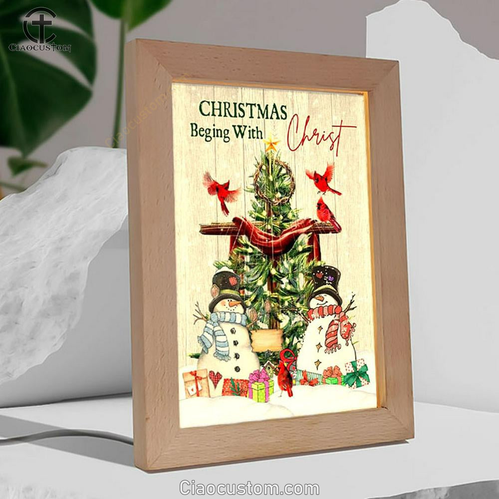 Christian Christmas Christmas Begins With Christ Frame Lamp Prints - Bible Verse Wooden Lamp - Scripture Night Light
