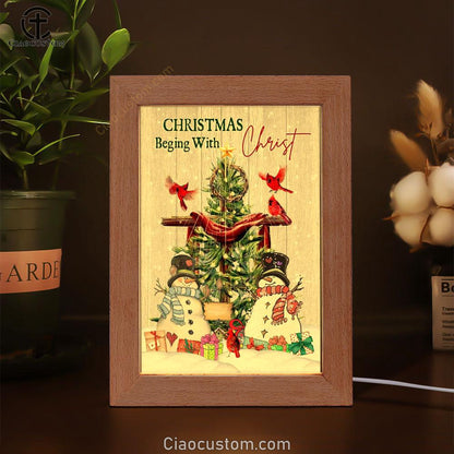 Christian Christmas Christmas Begins With Christ Frame Lamp Prints - Bible Verse Wooden Lamp - Scripture Night Light