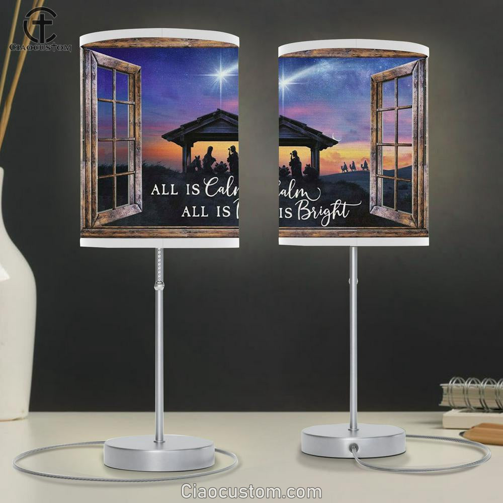 Christian Christmas Gifts All Is Calm All Is Bright - Jesus Born Christmas Table Lamp For Bedroom - Christian Room Decor