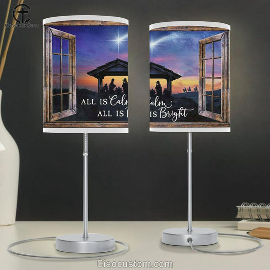 Christian Christmas Gifts All Is Calm All Is Bright - Jesus Born Christmas Table Lamp For Bedroom - Christian Room Decor