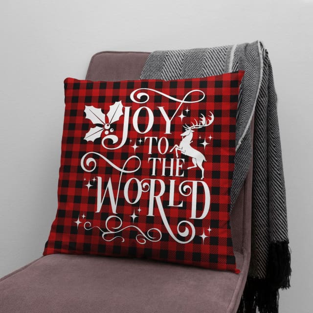 Christian Christmas Pillow, Joy To The World Buffalo Plaid Pillow