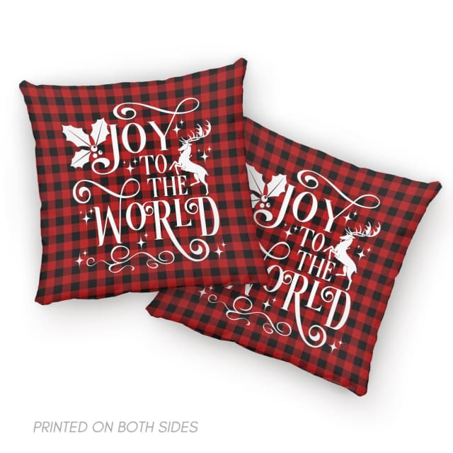 Christian Christmas Pillow, Joy To The World Buffalo Plaid Pillow