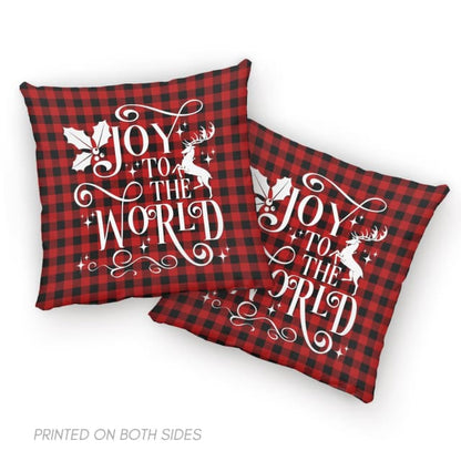 Christian Christmas Pillow, Joy To The World Buffalo Plaid Pillow