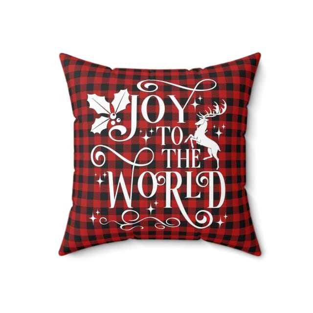 Christian Christmas Pillow, Joy To The World Buffalo Plaid Pillow