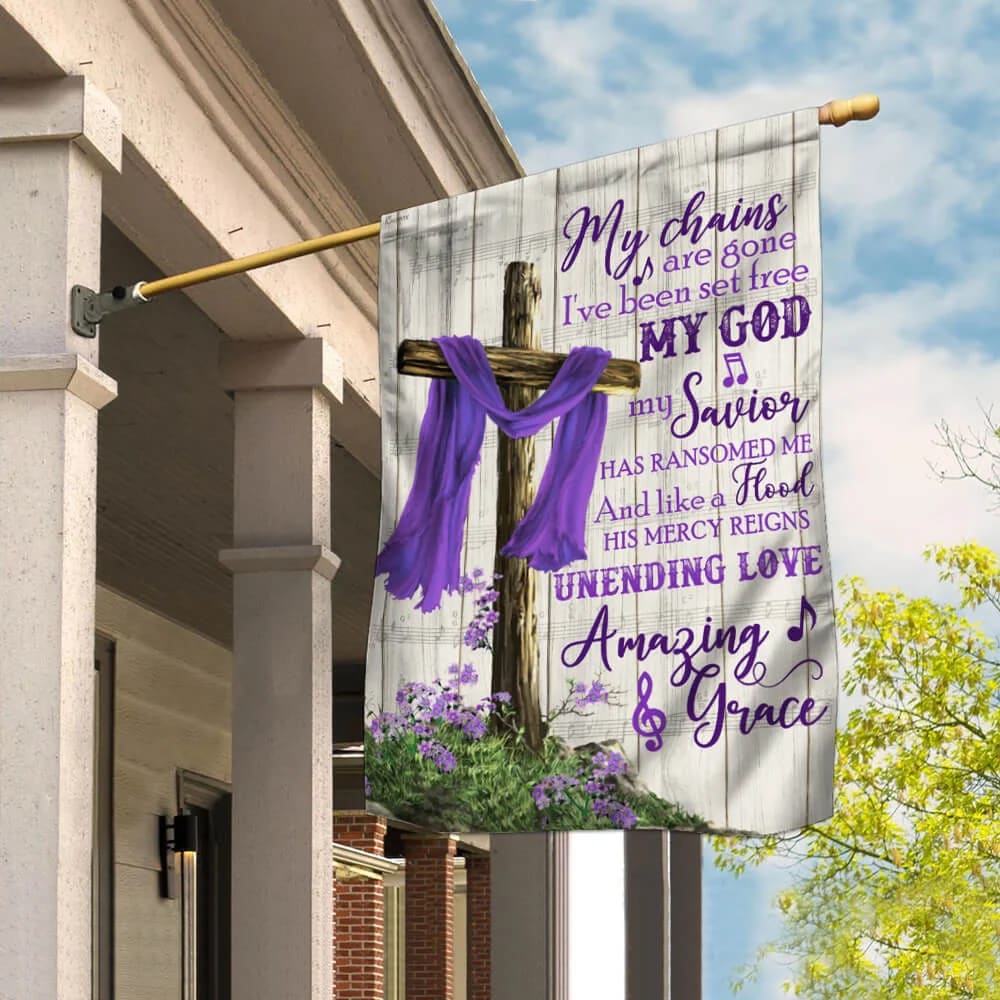 Christian Cross Amazing Grace Purple House Flags - Christian Garden Flags - Outdoor Christian Flag