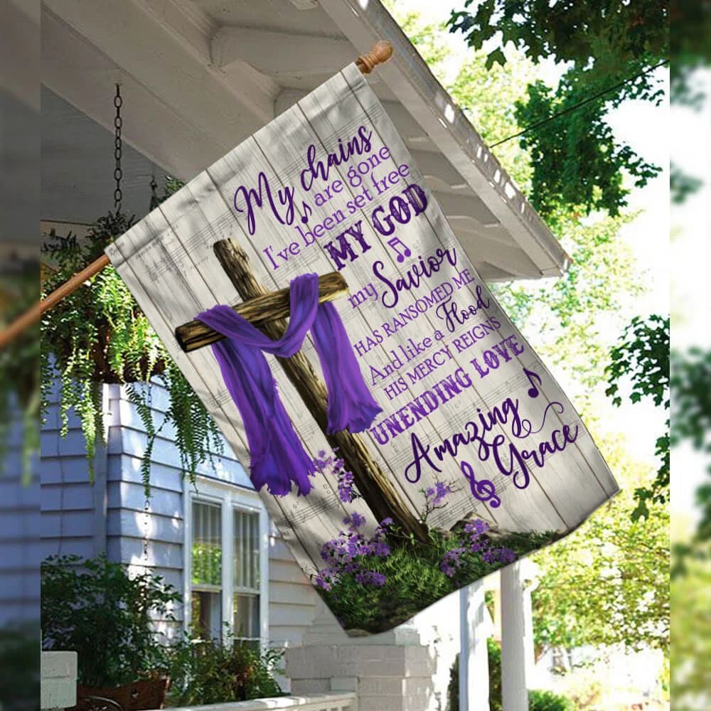 Christian Cross Amazing Grace Purple House Flags - Christian Garden Flags - Outdoor Christian Flag