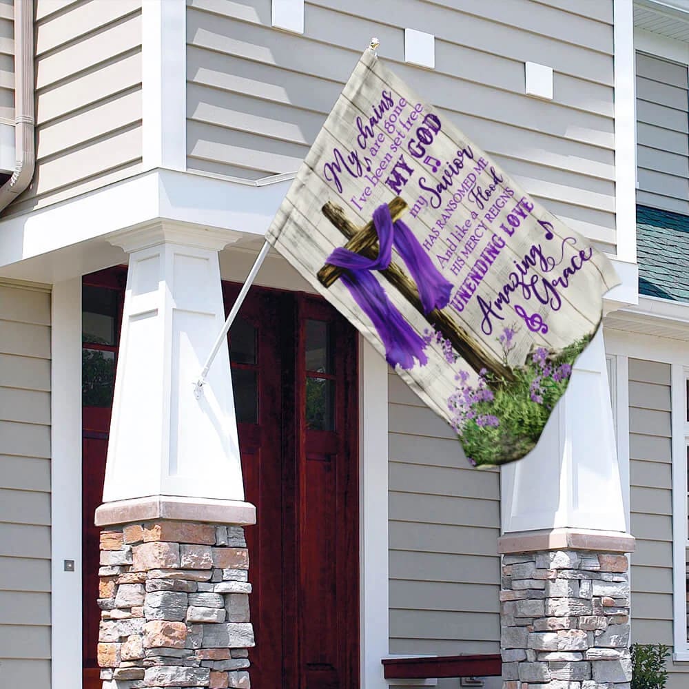 Christian Cross Amazing Grace Purple House Flags - Christian Garden Flags - Outdoor Christian Flag