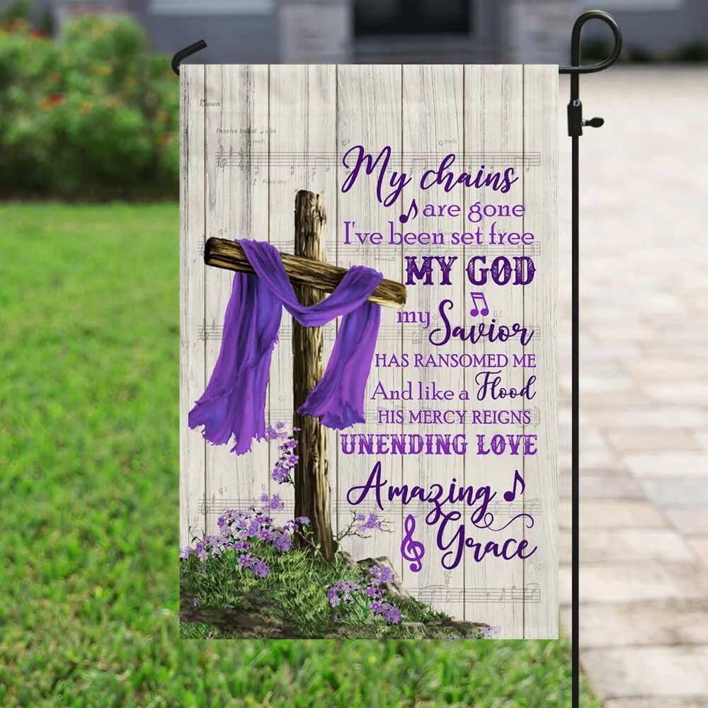 Christian Cross Amazing Grace Purple House Flags - Christian Garden Flags - Outdoor Christian Flag