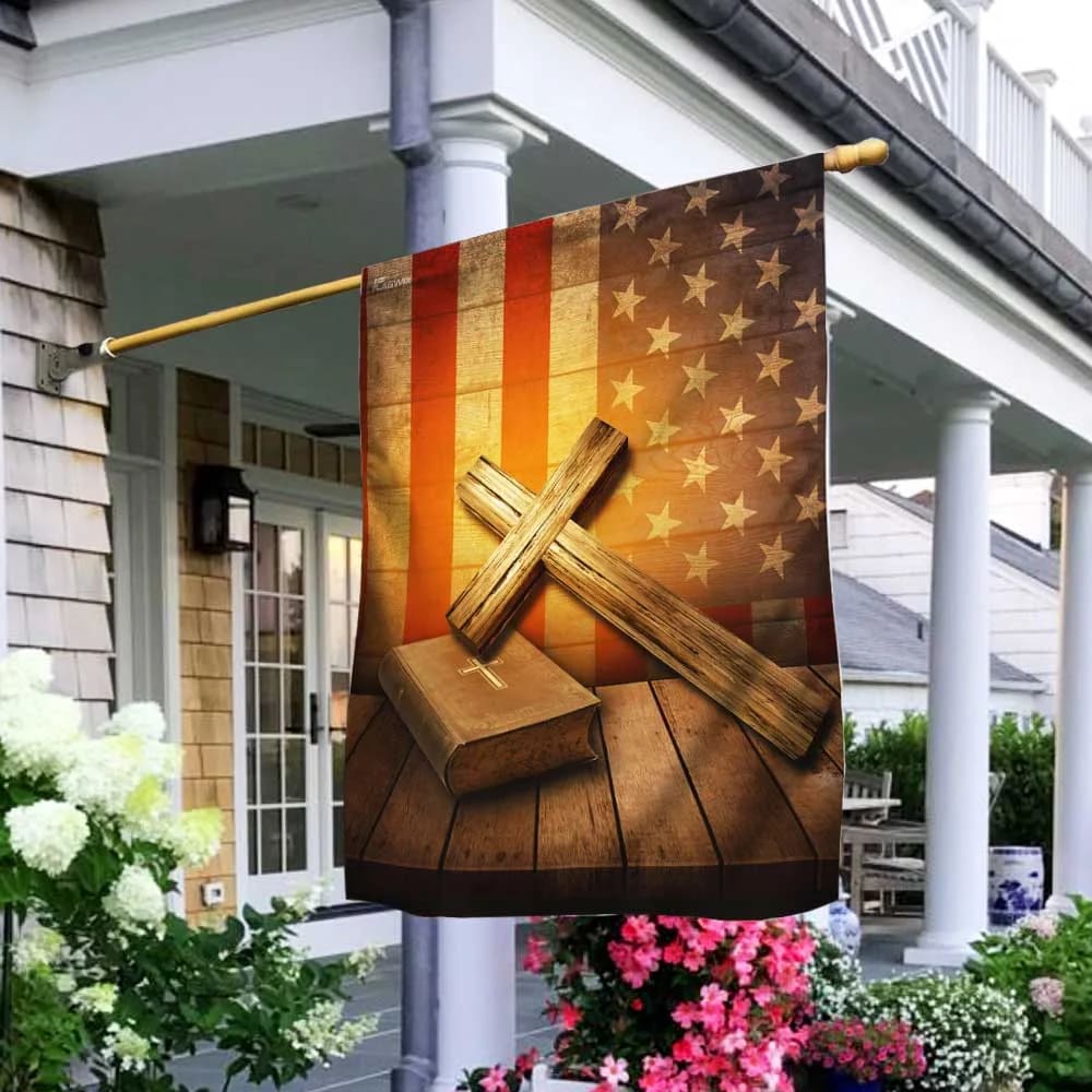 Christian Cross America House Flags - Christian Garden Flags - Outdoor Christian Flag