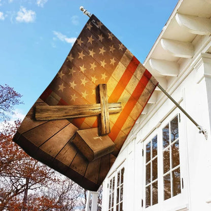 Christian Cross America House Flags - Christian Garden Flags - Outdoor Christian Flag