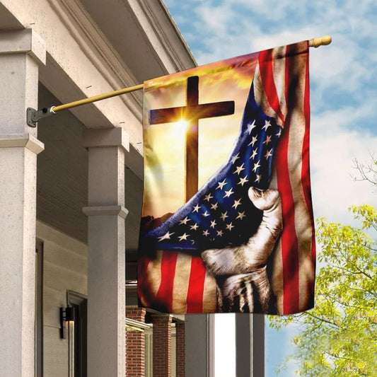 Christian Cross America US House Flags - Christian Garden Flags - Outdoor Christian Flag