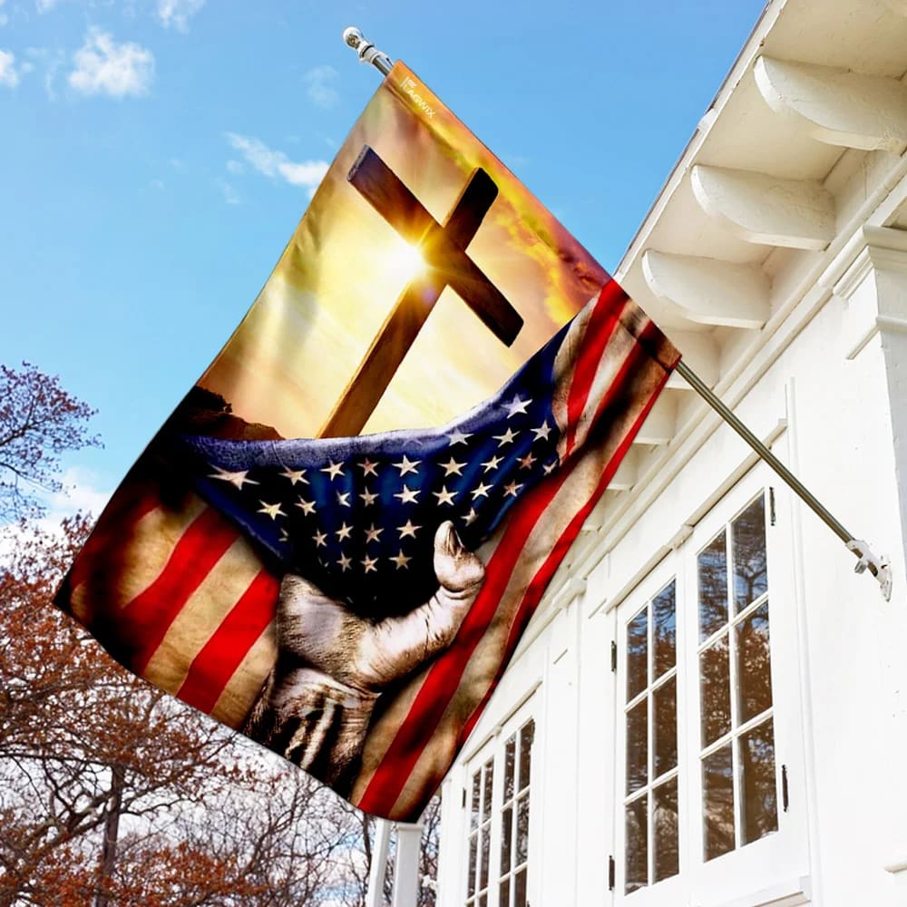 Christian Cross America US House Flags - Christian Garden Flags - Outdoor Christian Flag