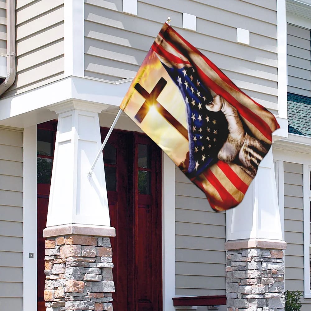 Christian Cross America US House Flags - Christian Garden Flags - Outdoor Christian Flag