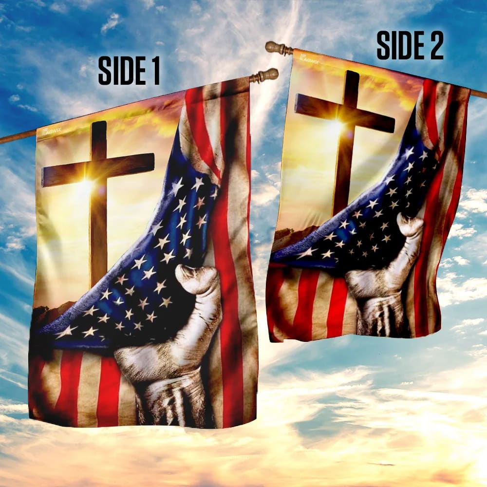 Christian Cross America US House Flags - Christian Garden Flags - Outdoor Christian Flag