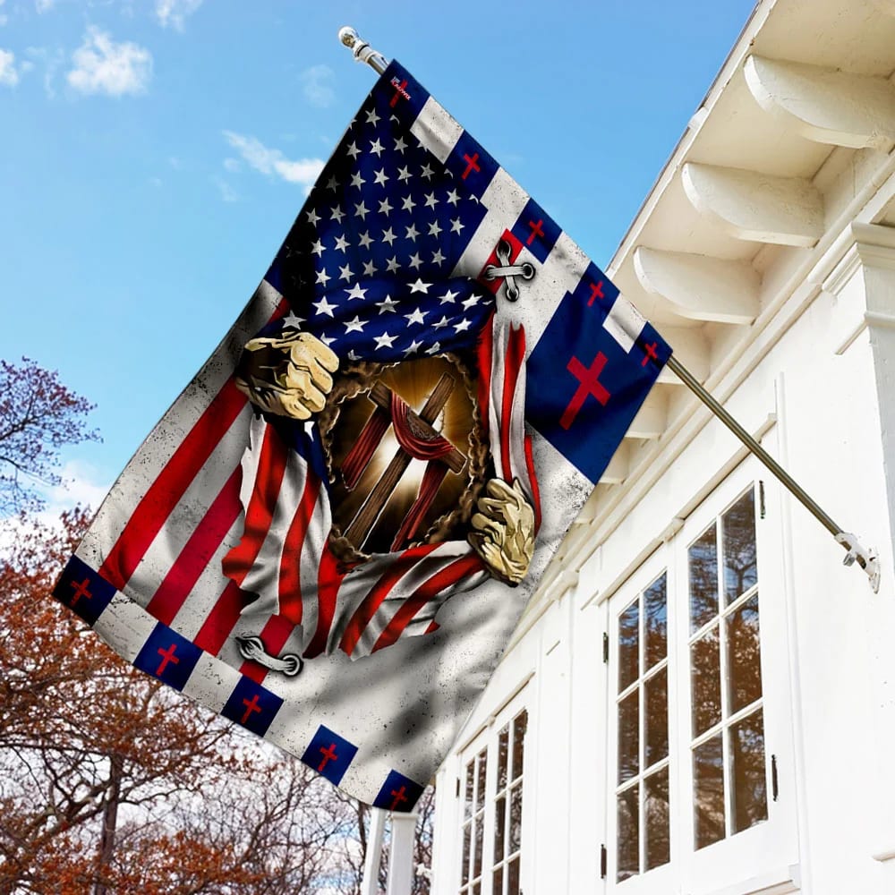 Christian Cross American House Flags - Christian Garden Flags - Outdoor Christian Flag