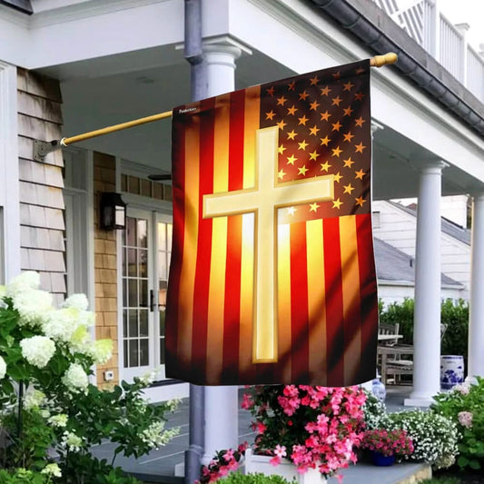 Christian Cross American US House Flags - Christian Garden Flags - Outdoor Christian Flag