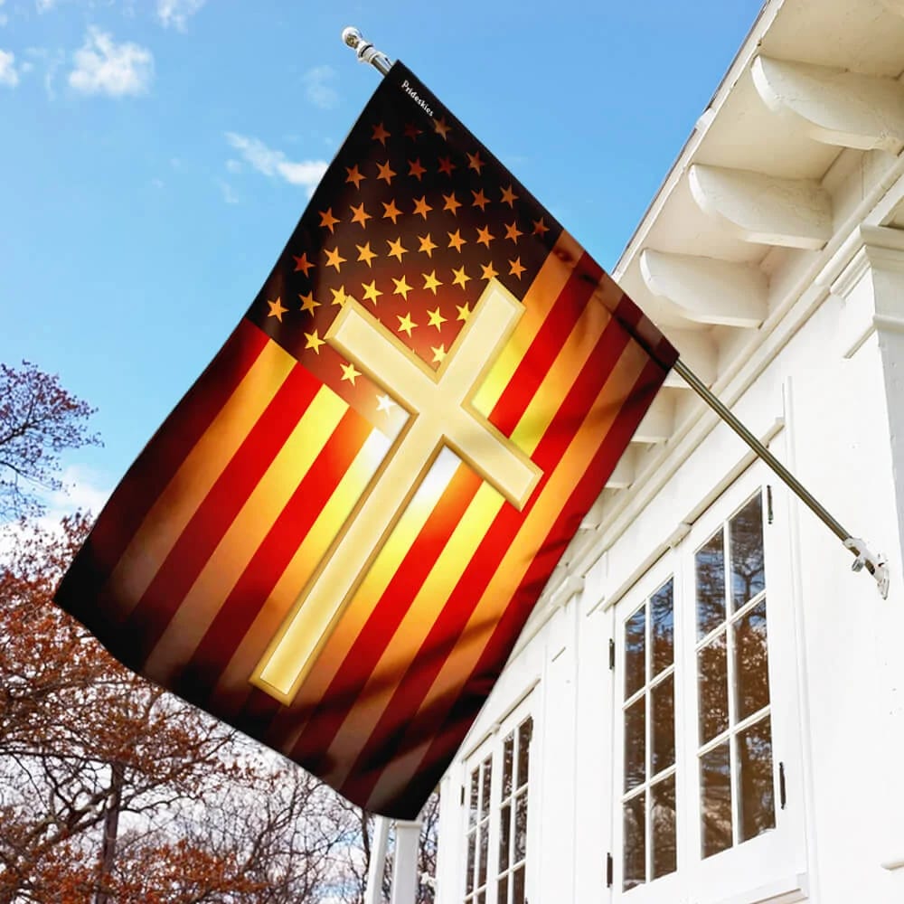 Christian Cross American US House Flags - Christian Garden Flags - Outdoor Christian Flag