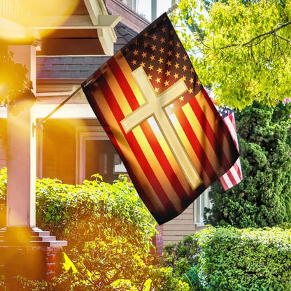 Christian Cross American US House Flags - Christian Garden Flags - Outdoor Christian Flag