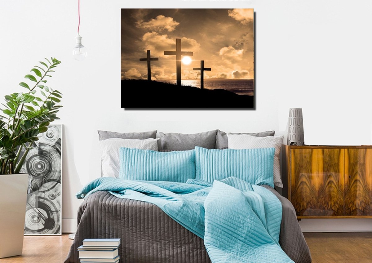 Christian Cross At Sunrise Sunset Canvas - Christian Canvas Wall Art