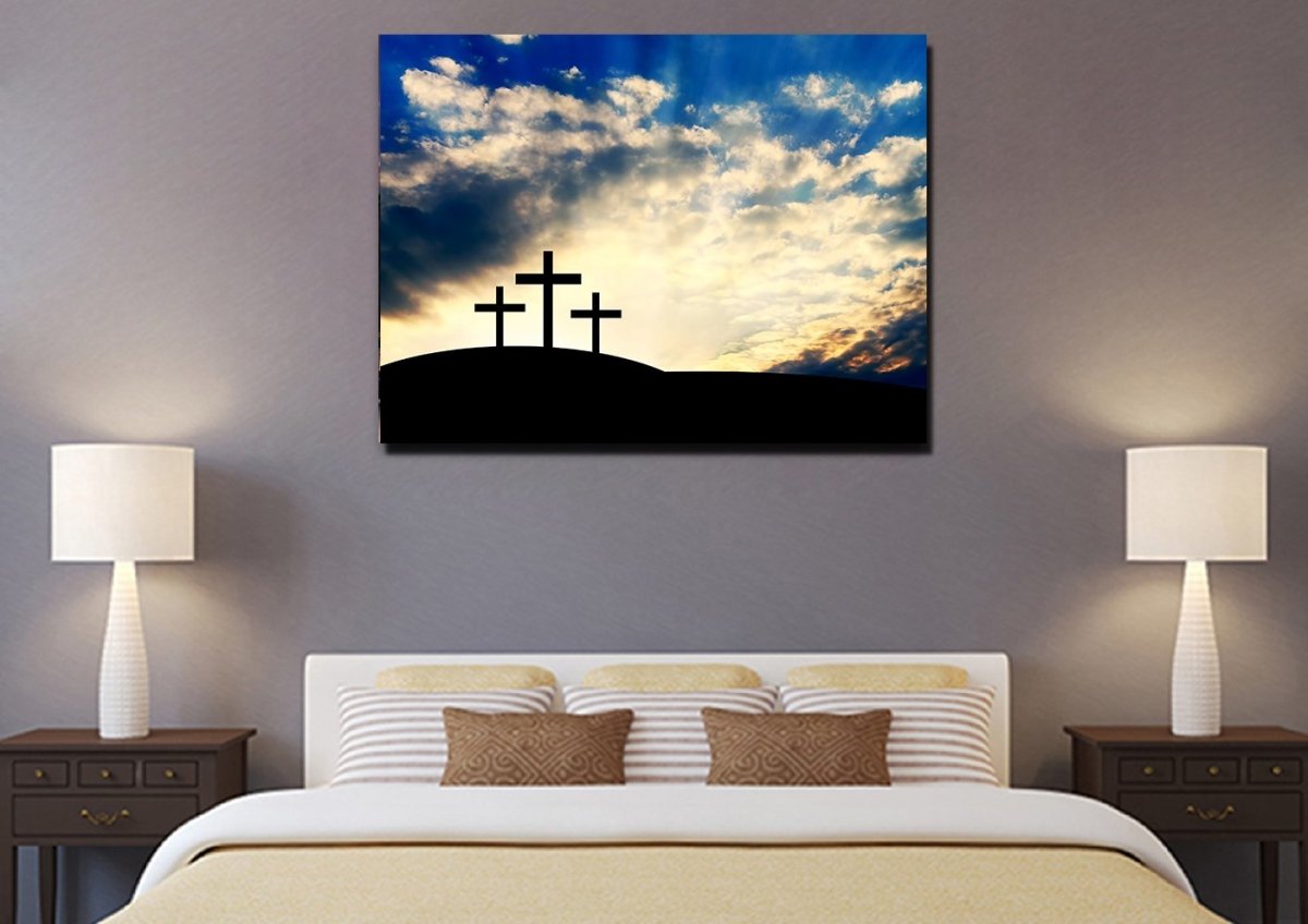 Christian Cross At Sunrise Sunset Wall Art Canvas - Christian Canvas Wall Art