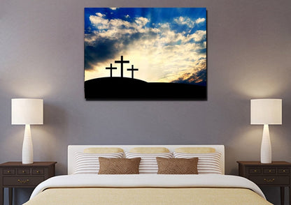 Christian Cross At Sunrise Sunset Wall Art Canvas - Christian Canvas Wall Art