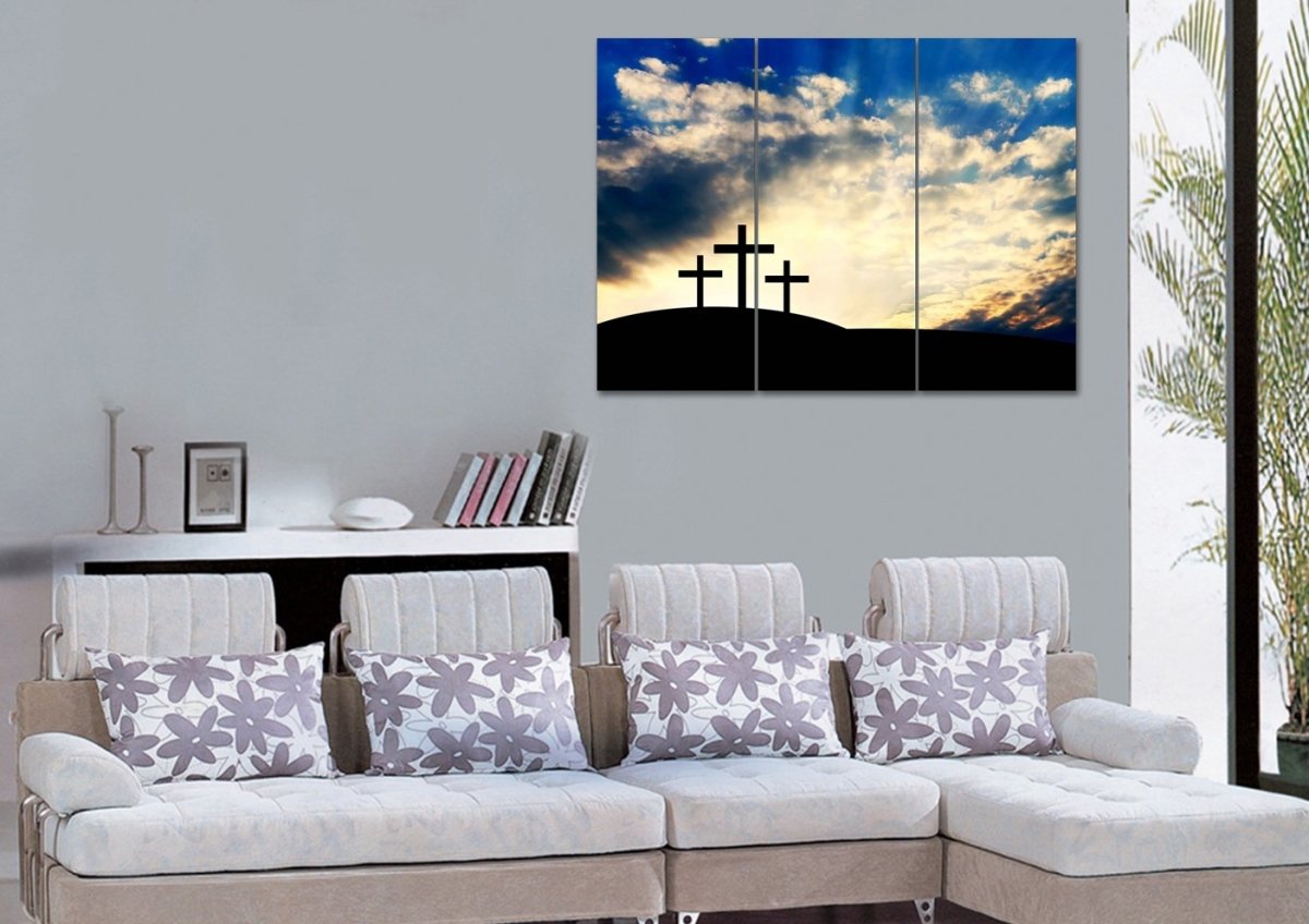 Christian Cross At Sunrise Sunset Wall Art Canvas - Christian Canvas Wall Art