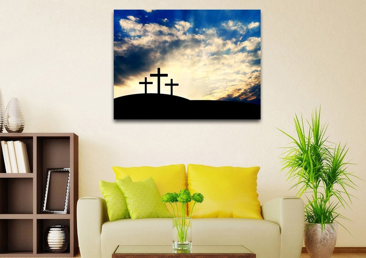 Christian Cross At Sunrise Sunset Wall Art Canvas - Christian Canvas Wall Art