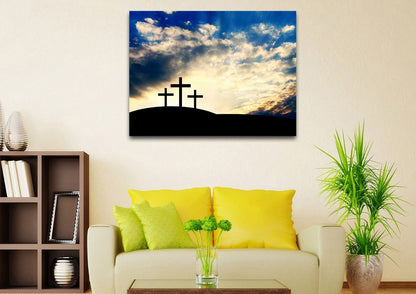 Christian Cross At Sunrise Sunset Wall Art Canvas - Christian Canvas Wall Art