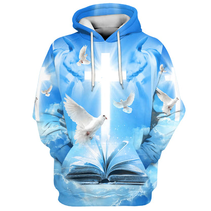 Christian Cross, Bible and Dove 3D Hoodies - Men & Women Christian Hoodie - 3D Printed Hoodie