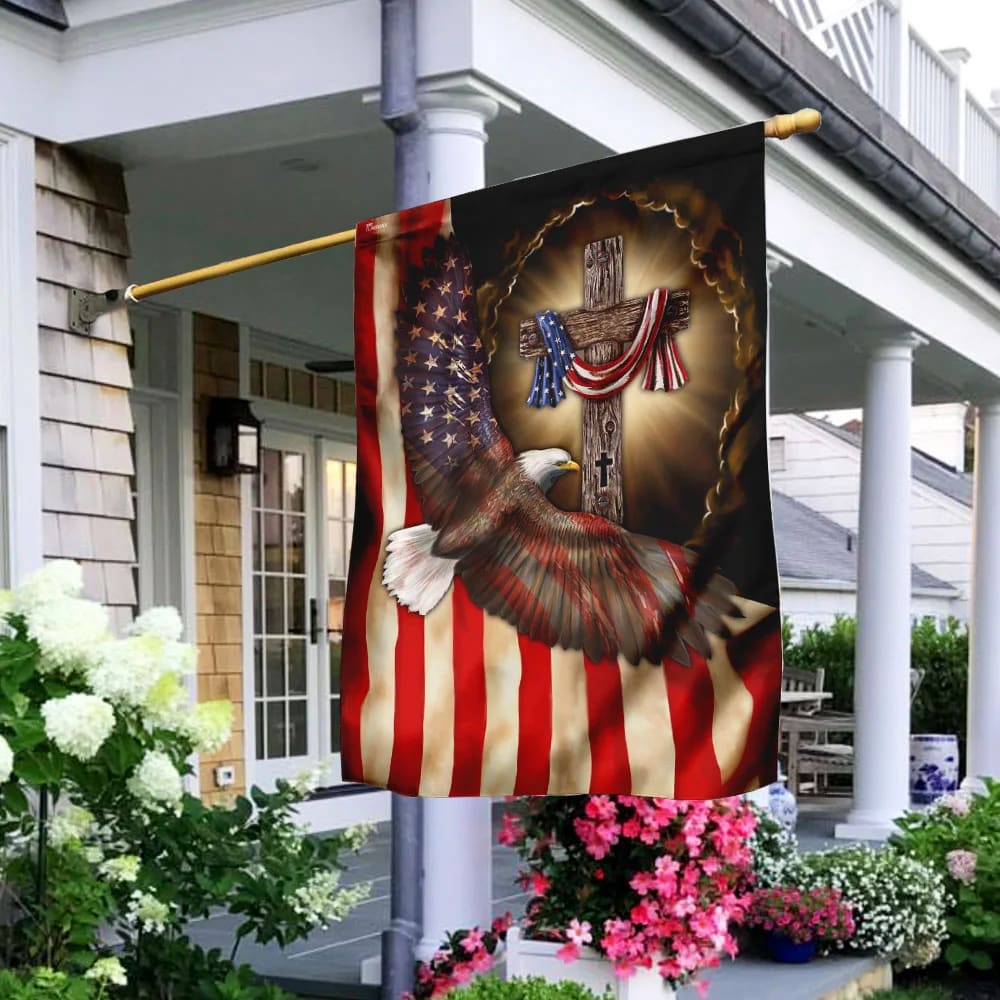 Christian Cross Eagle American Flag - Outdoor Christian House Flag - Christian Garden Flags