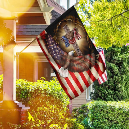 Christian Cross Eagle American Flag - Outdoor Christian House Flag - Christian Garden Flags
