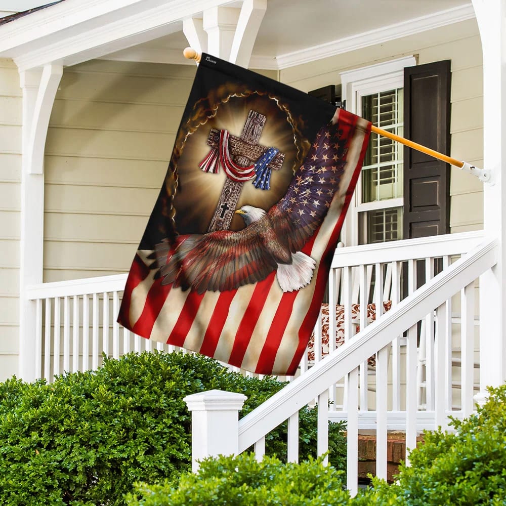 Christian Cross Eagle American Flag - Outdoor Christian House Flag - Christian Garden Flags