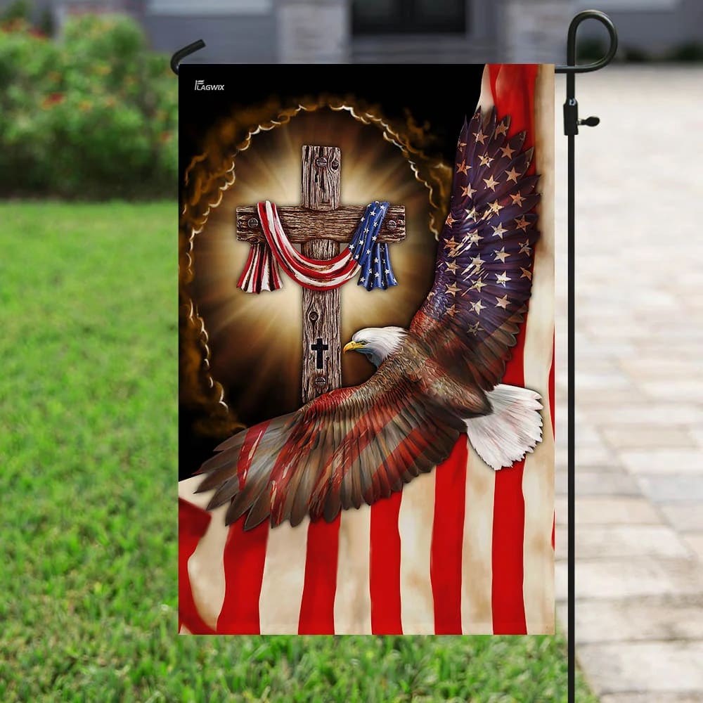 Christian Cross Eagle American Flag - Outdoor Christian House Flag - Christian Garden Flags