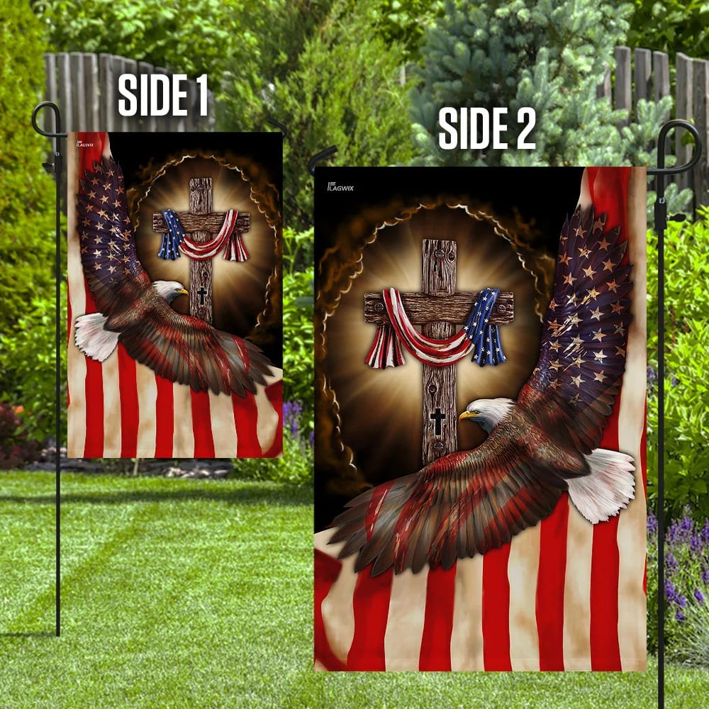 Christian Cross Eagle American Flag - Outdoor Christian House Flag - Christian Garden Flags