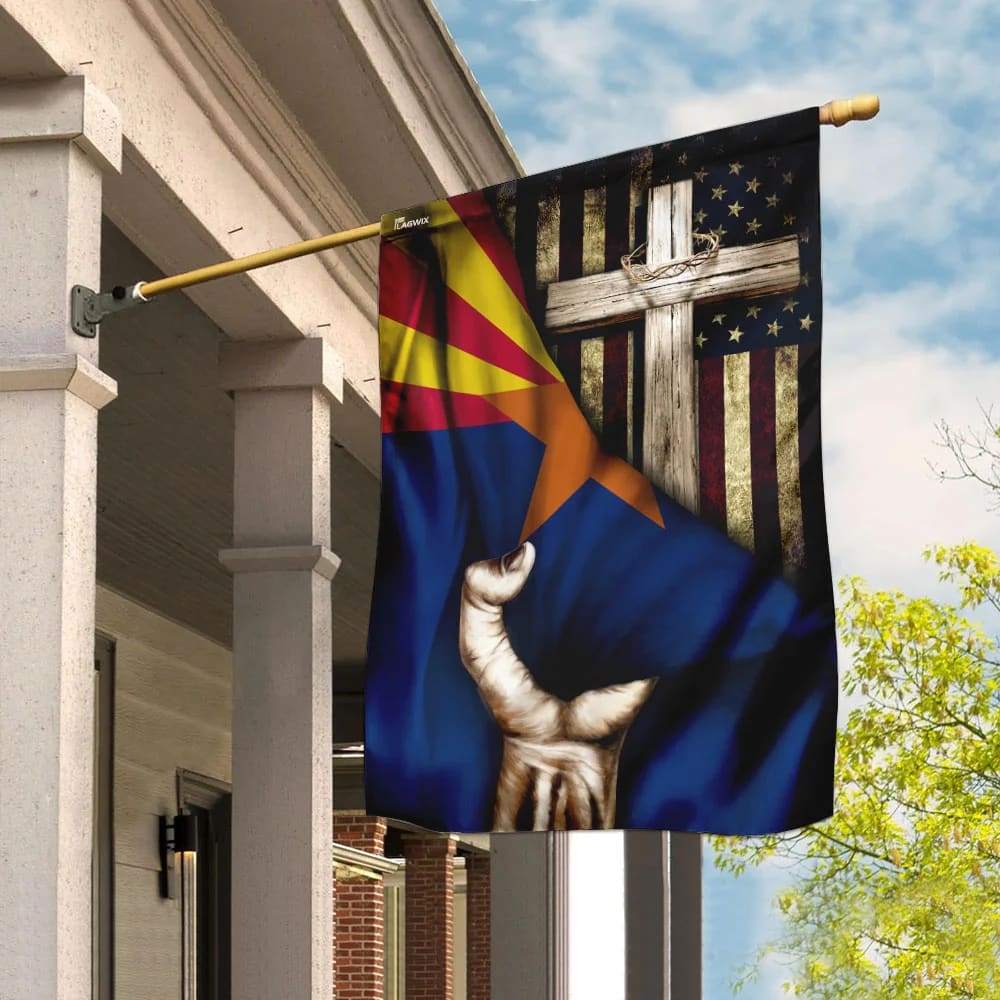 Christian Cross Hand Jesus Arizona Flag - Outdoor Christian House Flag - Christian Garden Flags