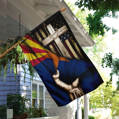 Christian Cross Hand Jesus Arizona Flag - Outdoor Christian House Flag - Christian Garden Flags