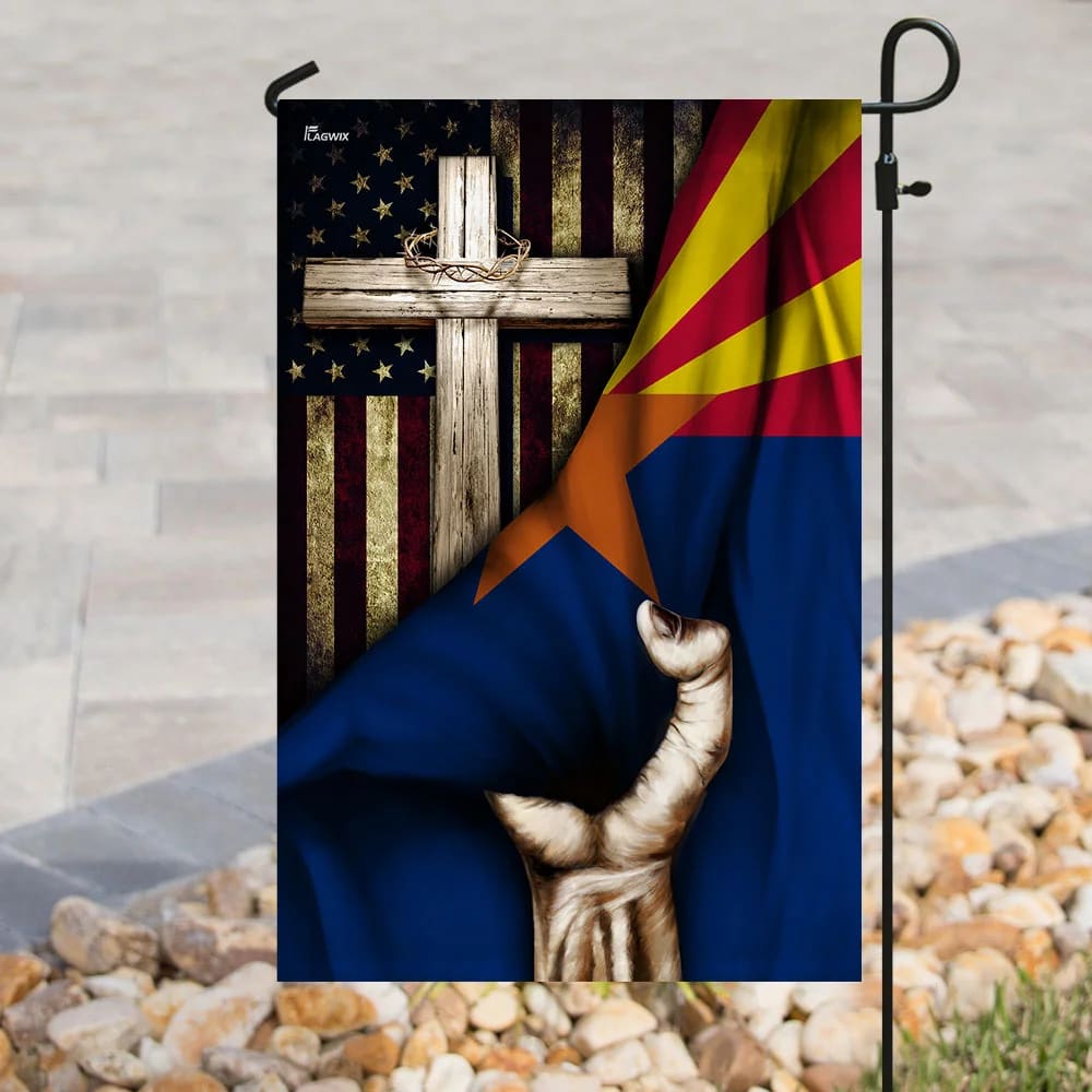 Christian Cross Hand Jesus Arizona Flag - Outdoor Christian House Flag - Christian Garden Flags