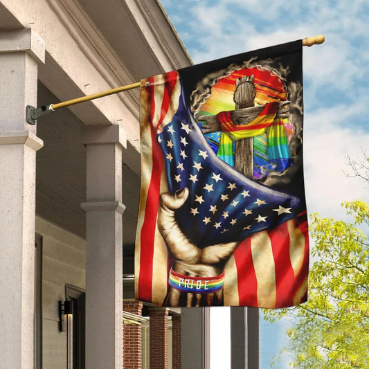 Christian Cross In LGBT Pride Flag - Outdoor Christian House Flag - Christian Garden Flags