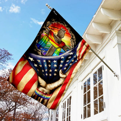 Christian Cross In LGBT Pride Flag - Outdoor Christian House Flag - Christian Garden Flags