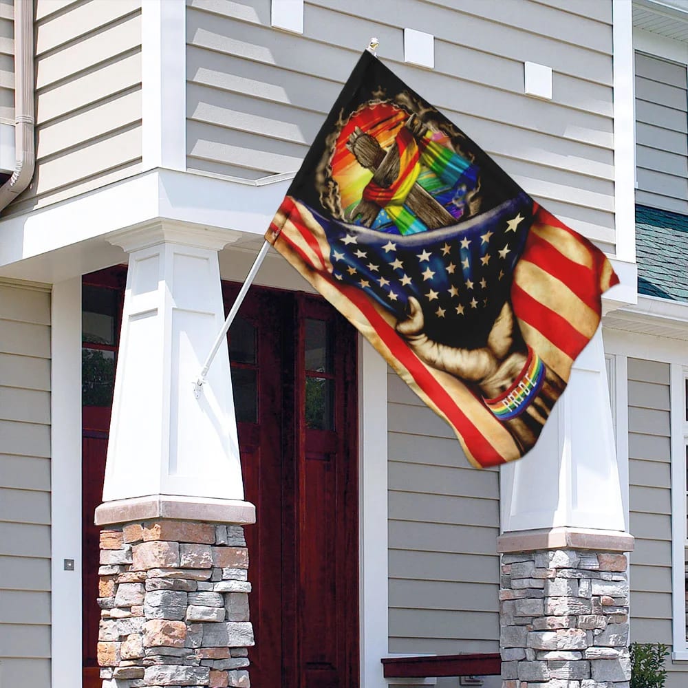 Christian Cross In LGBT Pride Flag - Outdoor Christian House Flag - Christian Garden Flags