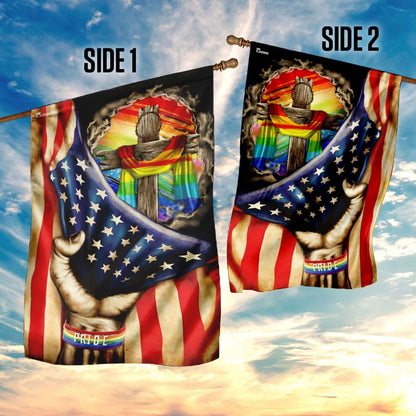 Christian Cross In LGBT Pride Flag - Outdoor Christian House Flag - Christian Garden Flags