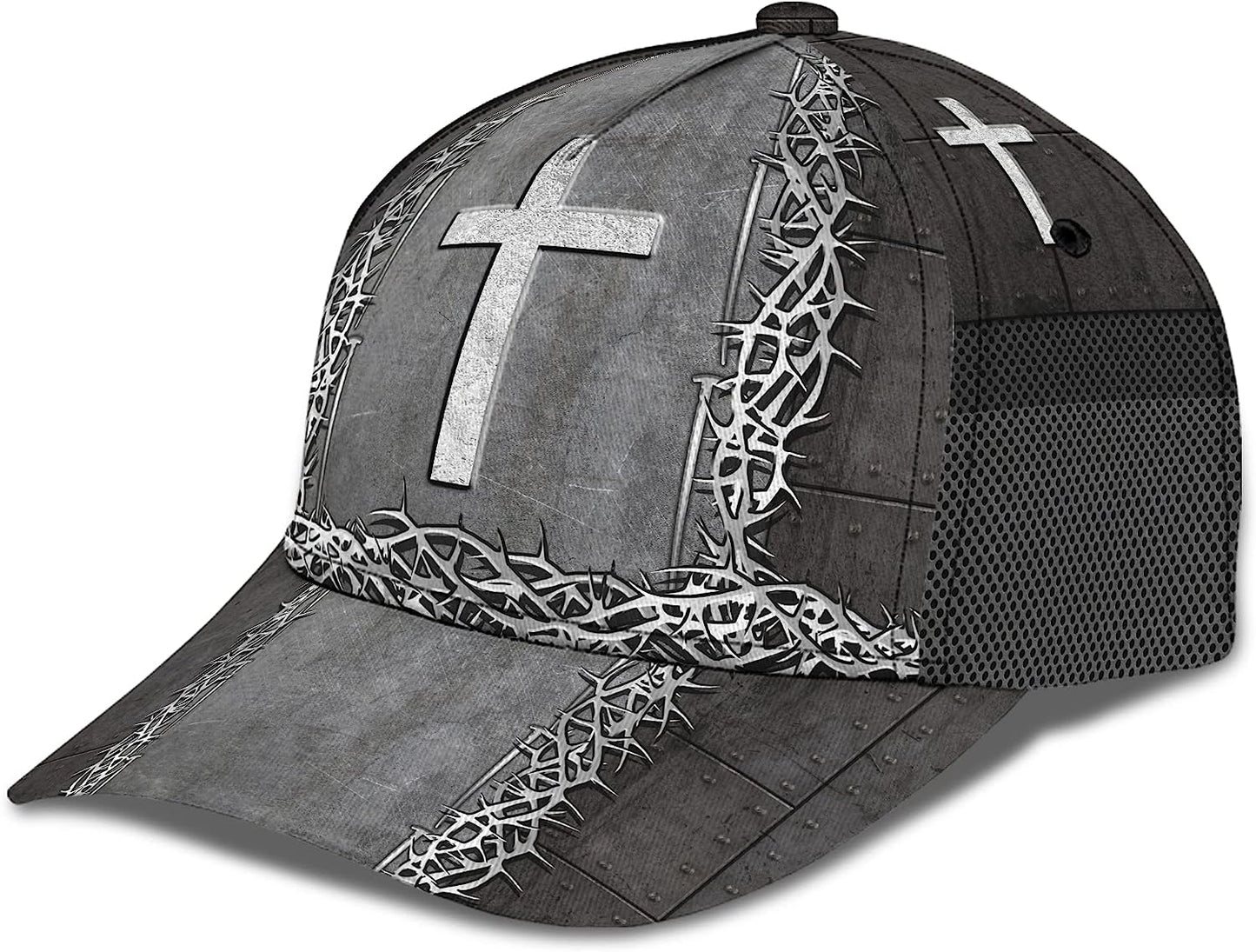 Christian Cross With Crown Of Thorn All Over Print Baseball Cap - Christian Hats For Men Women