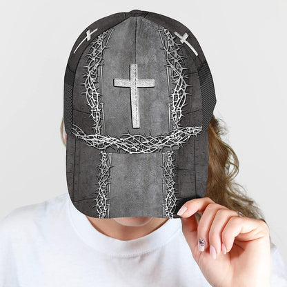 Christian Cross With Crown Of Thorn All Over Print Baseball Cap - Christian Hats For Men Women