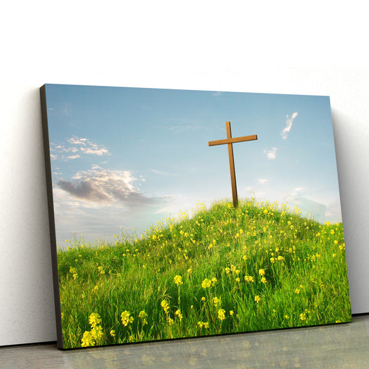 Christian Cross With Flower - Jesus Canvas Wall Art - Christian Wall Art