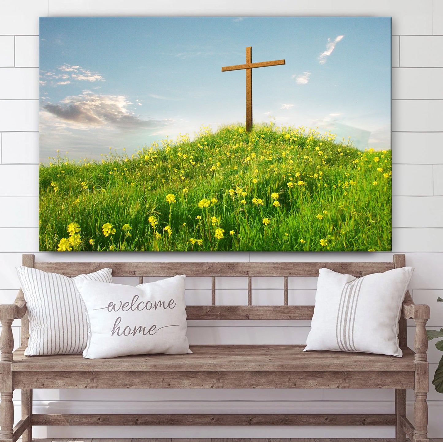 Christian Cross With Flower - Jesus Canvas Wall Art - Christian Wall Art